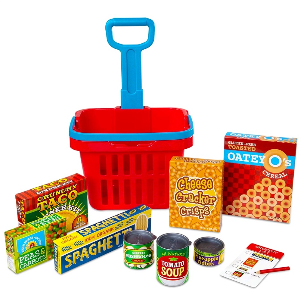 Melissa and Doug 11 Piece Rolling Grocery Basket